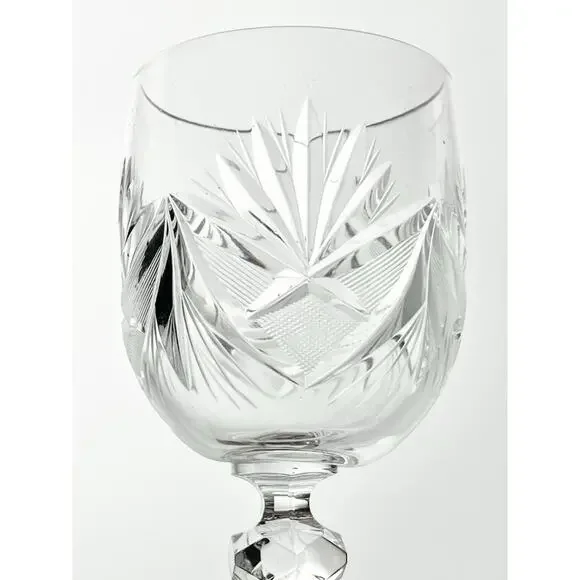 1980s Vintage 3 Crystal Wine Glasses 6 3/4” 8oz Fan & Cross Hatch Cuts, Barware - Picture 5 of 5